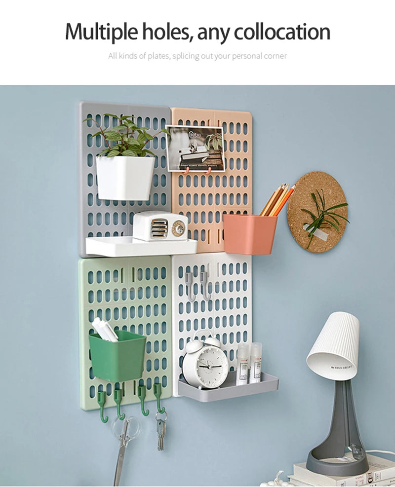 Hole Board Wall Shelf Hooks Self-adhesive Storage Rack Desk Organizer Room Organization Various Home Storage Accessories
