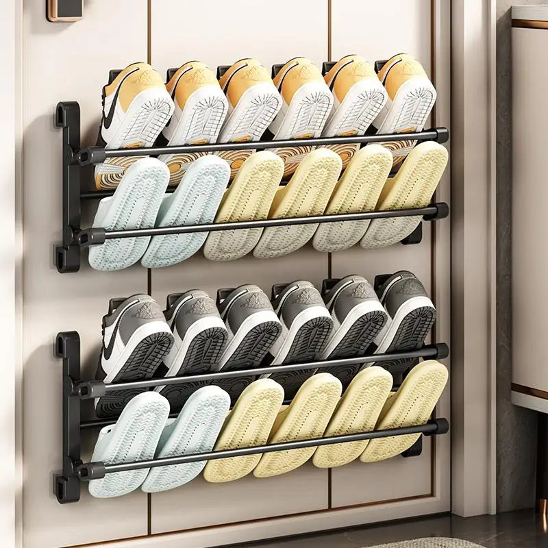 Multi-Functional Wall-Mounted Batoom oe Ra Foldable Metal Storage Organizer for Toiletries And Footwear behind Door
