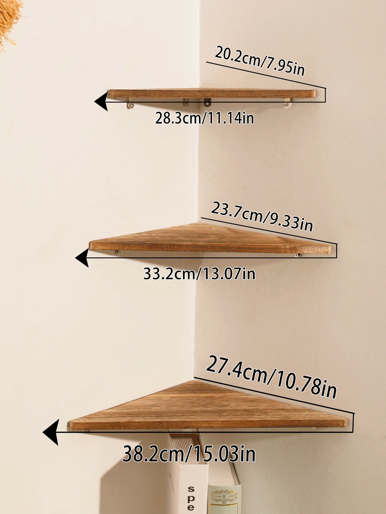 Charcoal Burnt Wooden Corner Shelf Wood Floating Shelf Dsiplay Stand Home Appliance Book Flower Pot Holder Living Room Art Gift