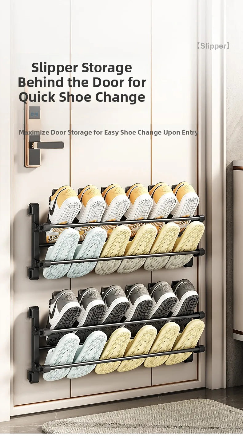 Multi-Functional Wall-Mounted Batoom oe Ra Foldable Metal Storage Organizer for Toiletries And Footwear behind Door
