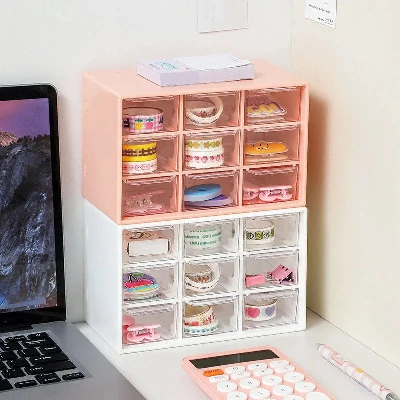 Transparent Small Drawer 9 Grids Desktop Storage Boxes Organizer Partitioned Student Desk Wall-mounted Sundries Storage Box Cute