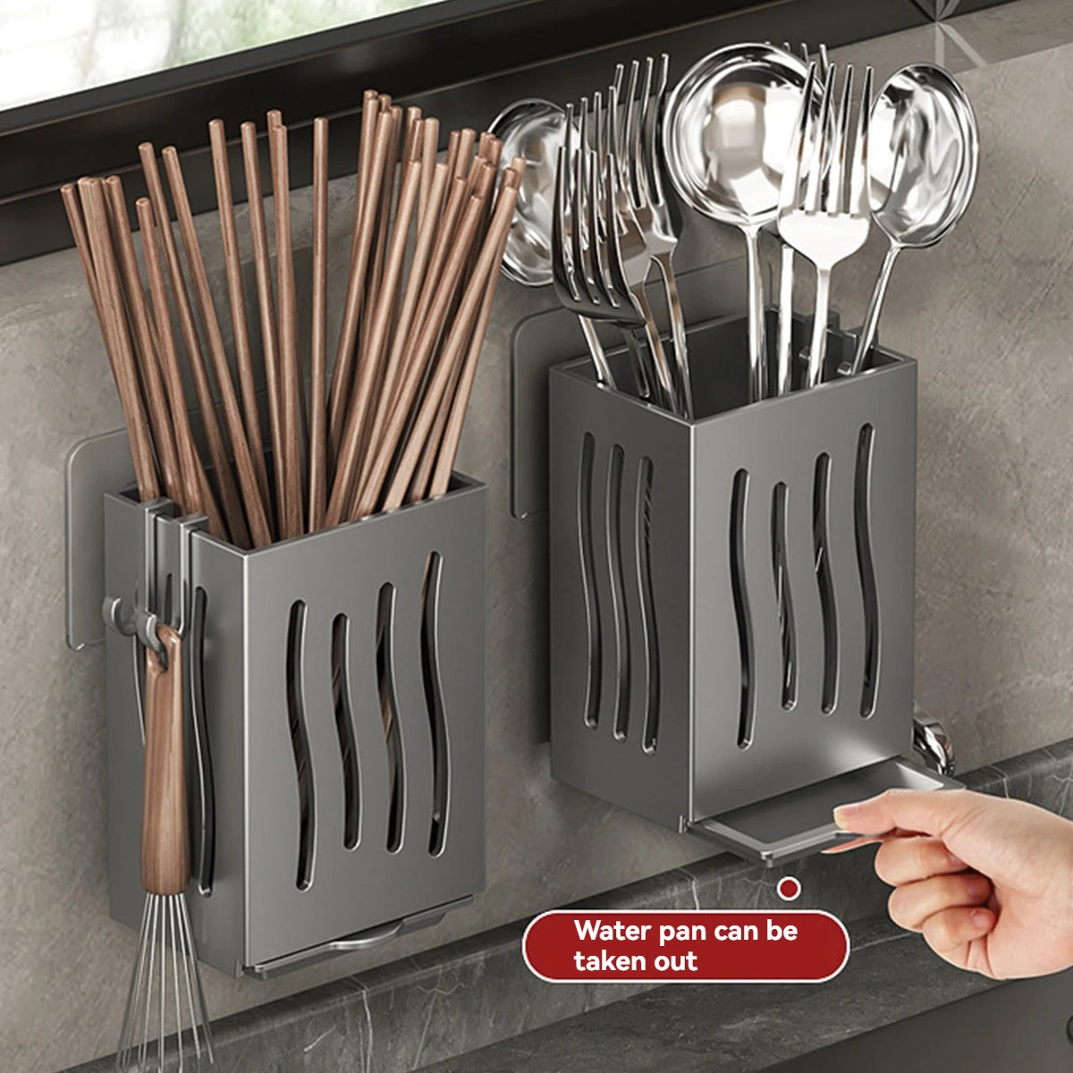 New Kitchen Chopsticks Holder Multifunctional Hanging Utensil Drying Rack Hooks No Drilling Wall Mounted Spoon Fork Holders
