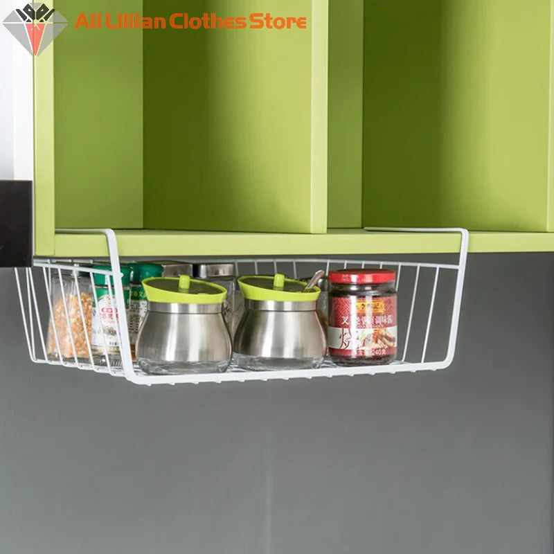 Multi Functional Perforated Kitchen Bathroom Storage Hanging Basket Storage Rack Iron Bottom Hanging Basket Hanging Wire Basket