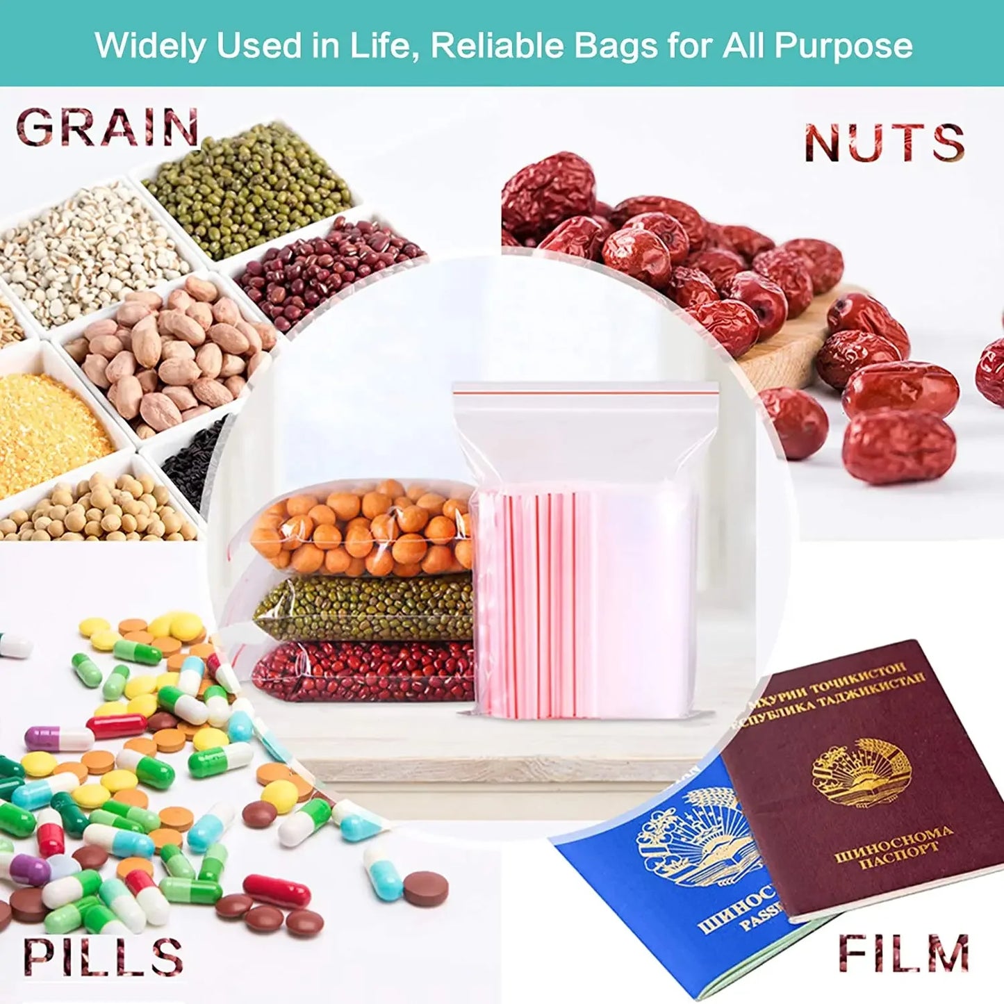 200/100Pcs Thicken Zipper Sealed Bags Clear Plastic Storage Bag for Small Jewelry Food Packing Reclosable Zippers Sealing Pouch