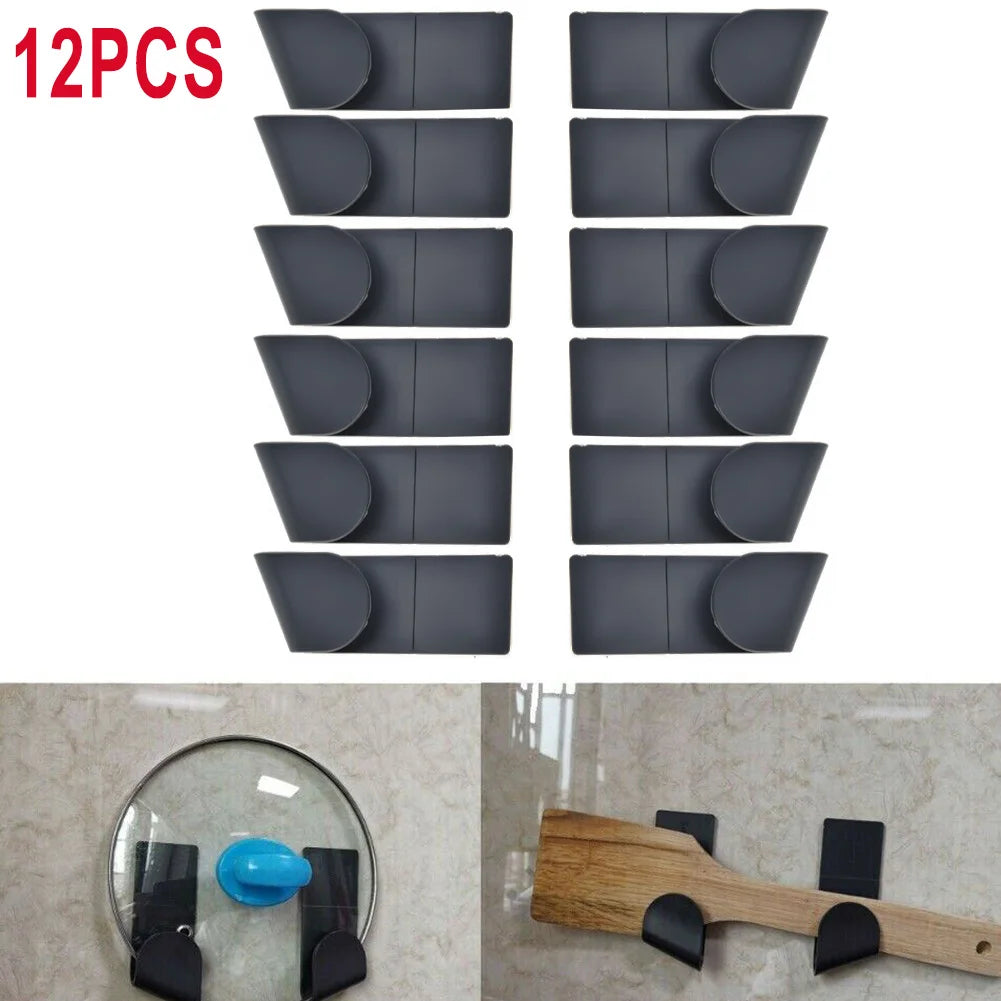 12Pcs Pot Lid Holder Wall-Mounted Hanging Holder For Pan Pot Cover Rack Plastic Pot Cover Racks Kitchen Accessories