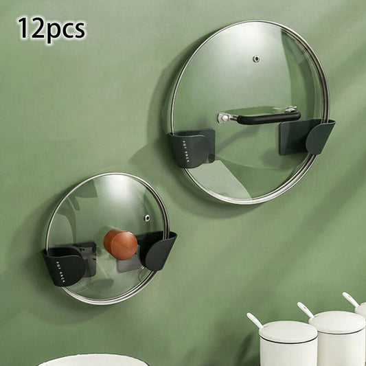 12Pcs Pot Lid Holder Wall-Mounted Hanging Holder For Pan Pot Cover Rack Plastic Pot Cover Racks Kitchen Accessories