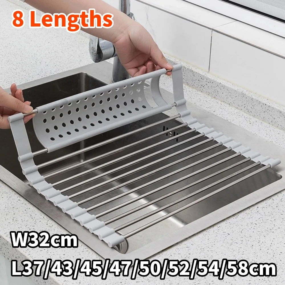 Kitchen Foldable Sink Plate Storage Bowl Holder 304 Stainless Kitchen Dish Drying Rack Dish Drainer Shelf Kitchen Accessories