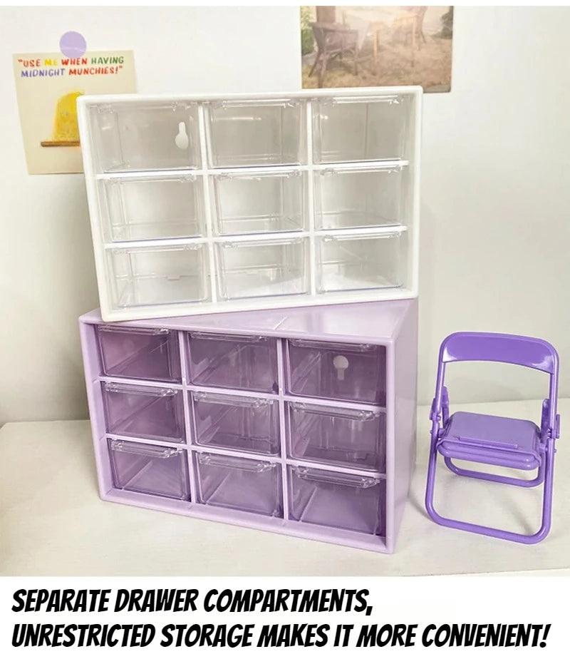 Transparent Small Drawer 9 Grids Desktop Storage Boxes Organizer Partitioned Student Desk Wall-mounted Sundries Storage Box Cute