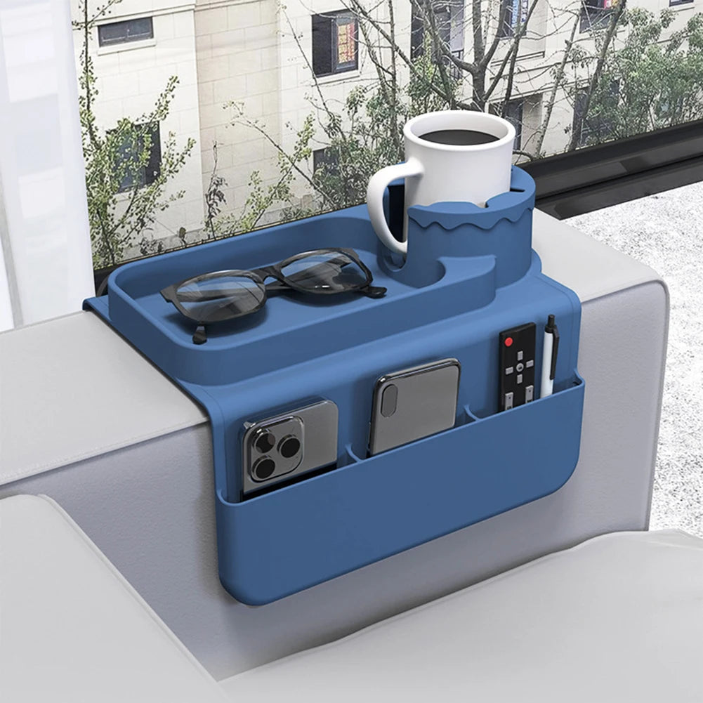 Non Slip Silicone Couch Cup Holder Tray with Side Pockets for Drinks and Remotes Convenient Organizer for Sofa