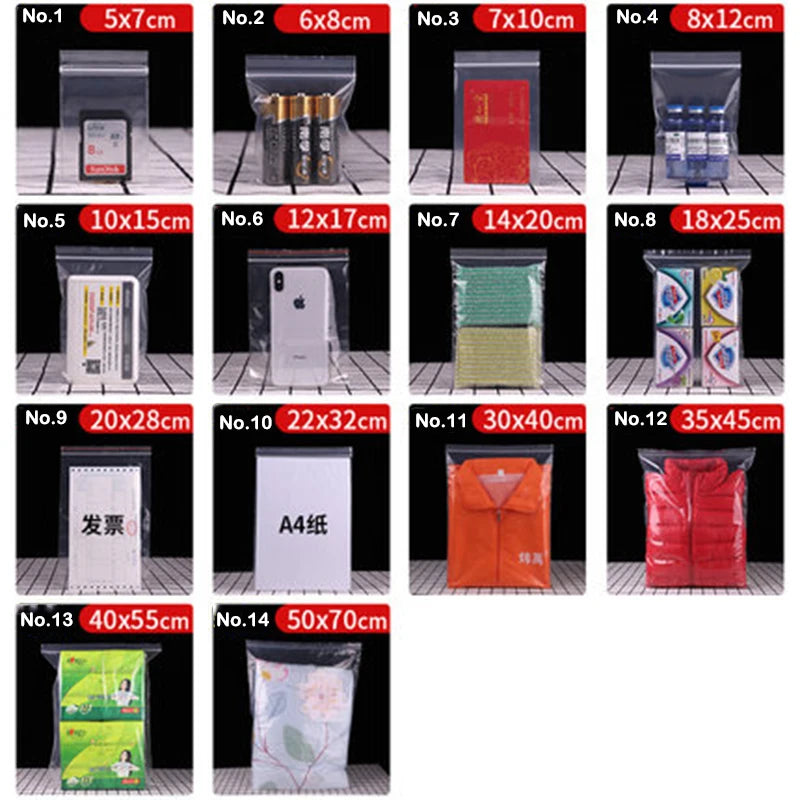 100pcs/lot Zip Lock Plastic Bags Clear Resealable Food storage bags Transparent Opp Plastic Bags Self Adhesive Jewellery Making