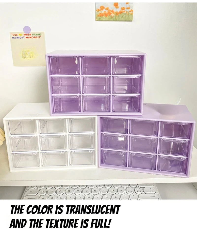 Transparent Small Drawer 9 Grids Desktop Storage Boxes Organizer Partitioned Student Desk Wall-mounted Sundries Storage Box Cute