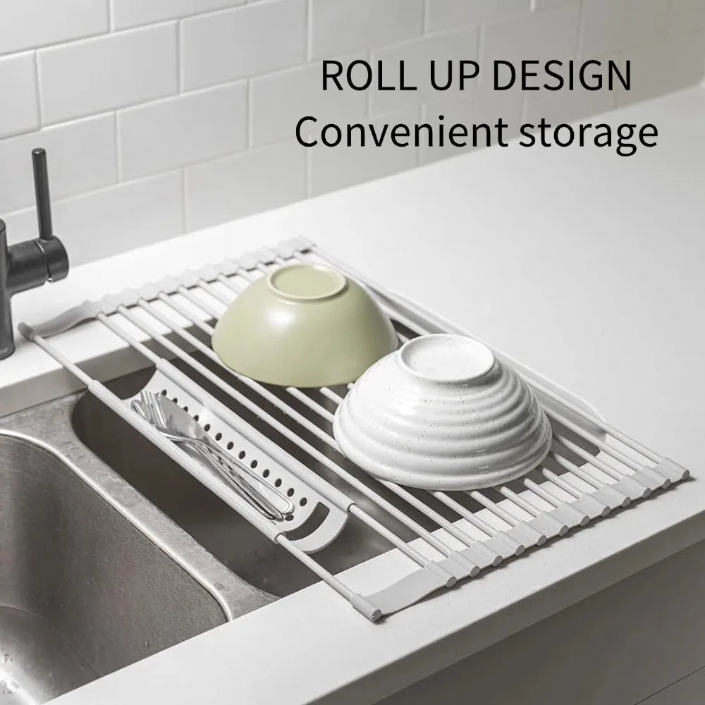 Kitchen Foldable Sink Plate Storage Bowl Holder 304 Stainless Kitchen Dish Drying Rack Dish Drainer Shelf Kitchen Accessories