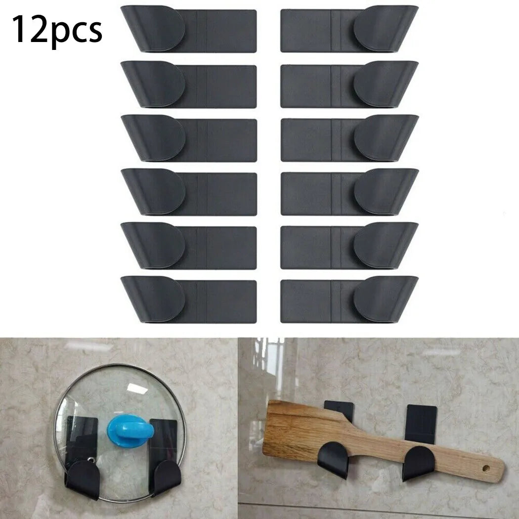 12Pcs Pot Lid Holder Wall-Mounted Hanging Holder For Pan Pot Cover Rack Plastic Pot Cover Racks Kitchen Accessories