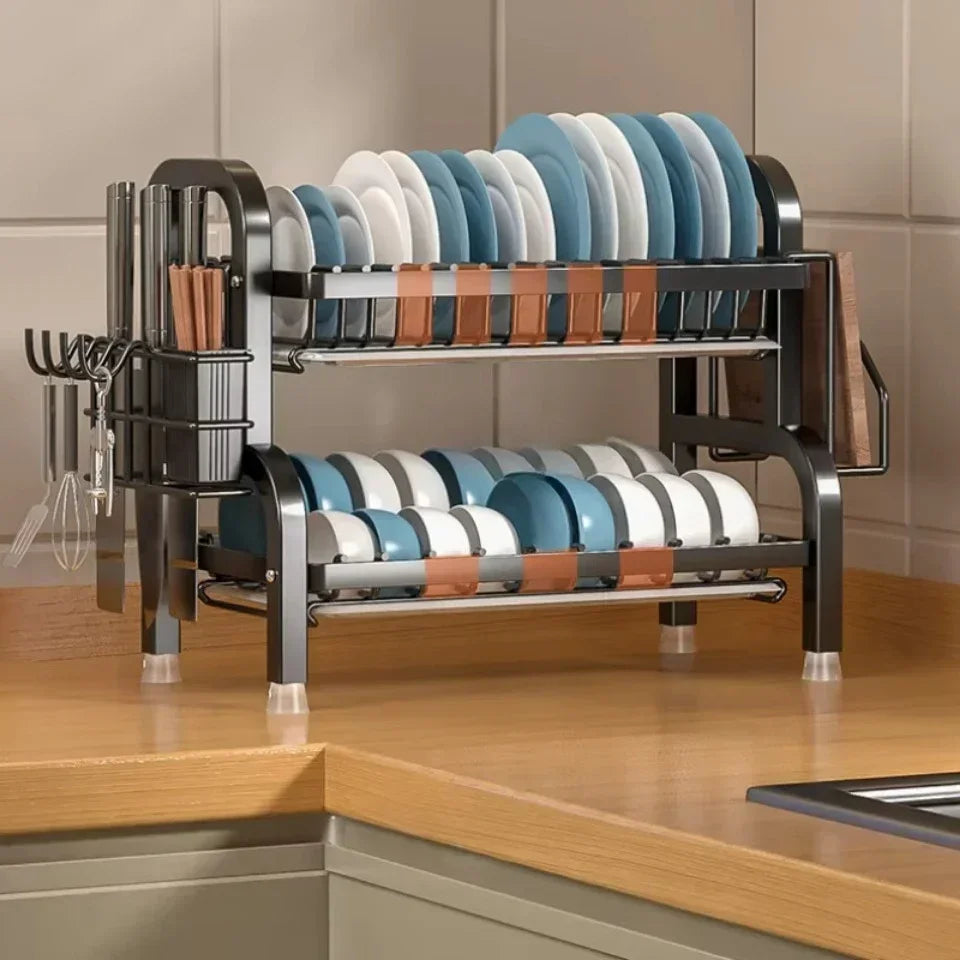 Dish Drying Rack Bowl Racks Large Rust-proof Dish Drainer with Utensil Holder 3 Layer Secure Kitchen Utensil Storage Drainboard