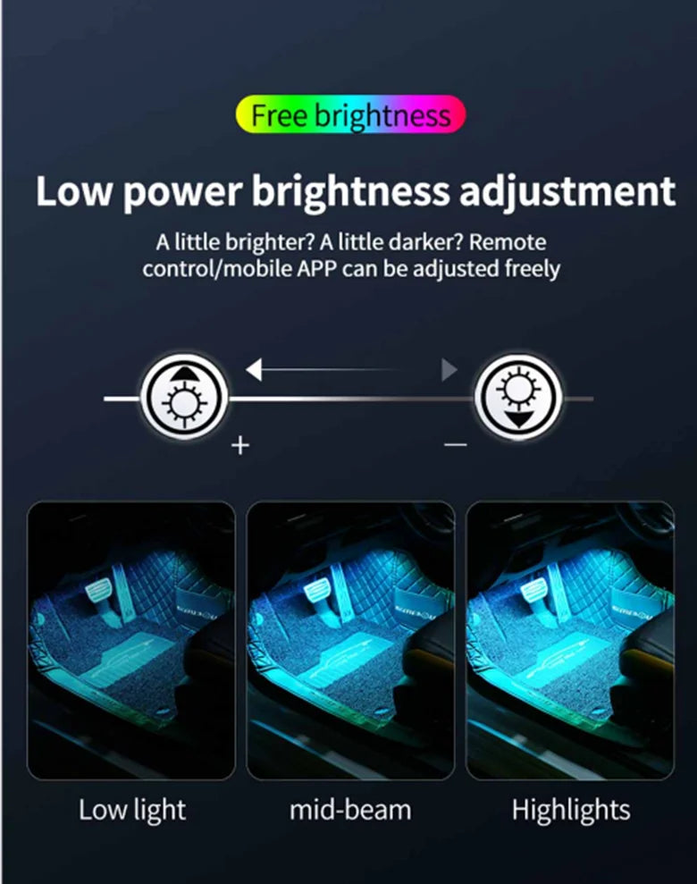 LED Car Interior Ambient Foot Strip Light Kit Accessories Backlight Remote App Music Control Auto RGB Decorative Lamp