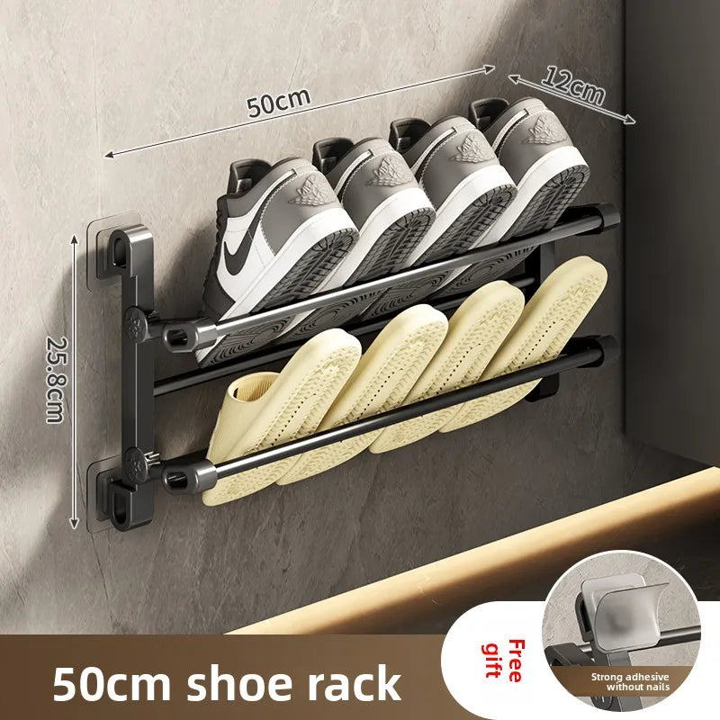 Multi-Functional Wall-Mounted Batoom oe Ra Foldable Metal Storage Organizer for Toiletries And Footwear behind Door