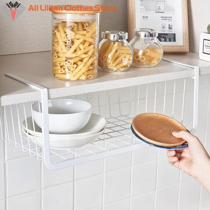 Multi Functional Perforated Kitchen Bathroom Storage Hanging Basket Storage Rack Iron Bottom Hanging Basket Hanging Wire Basket