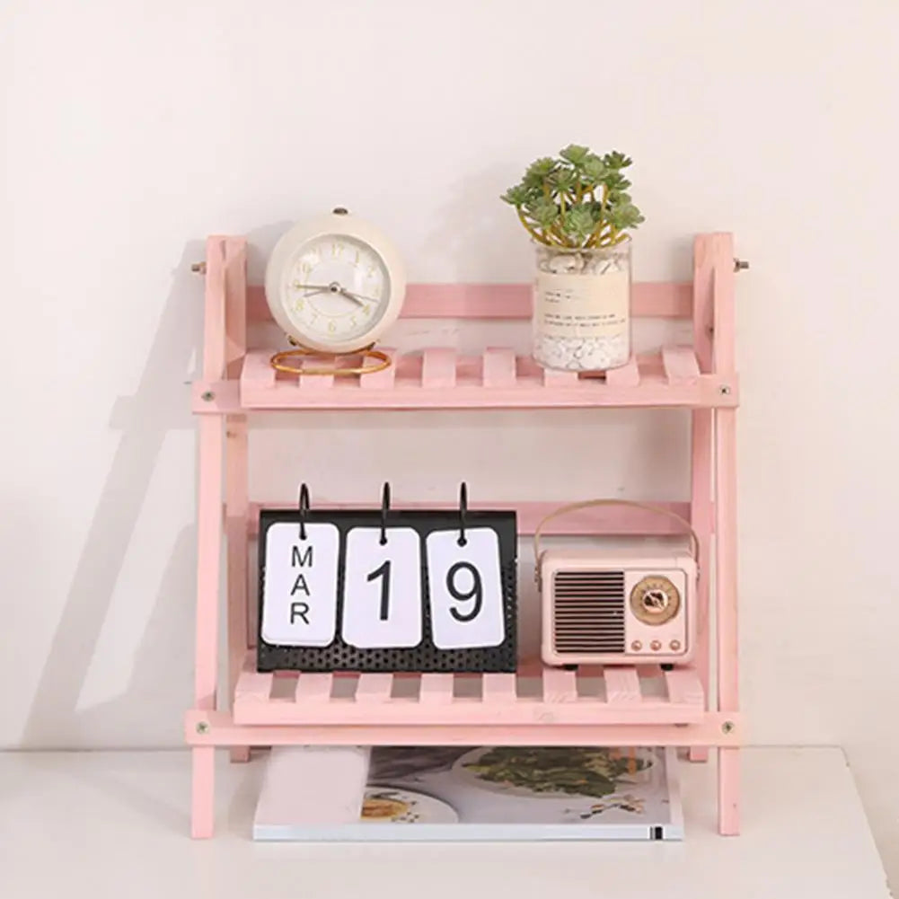 Small Wooden Plant Stand Foldable Wooden Desktop Storage Rack Double Layer Design for Plants Decorative Items Smooth Edge Burr