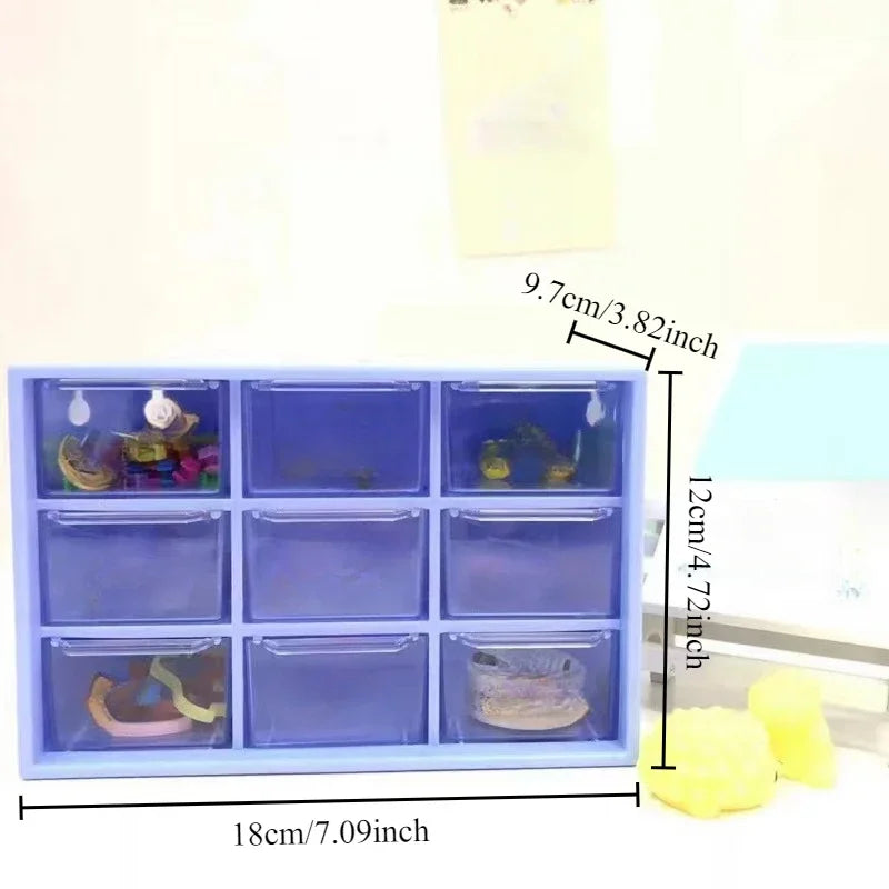 Transparent Small Drawer 9 Grids Desktop Storage Boxes Organizer Partitioned Student Desk Wall-mounted Sundries Storage Box Cute