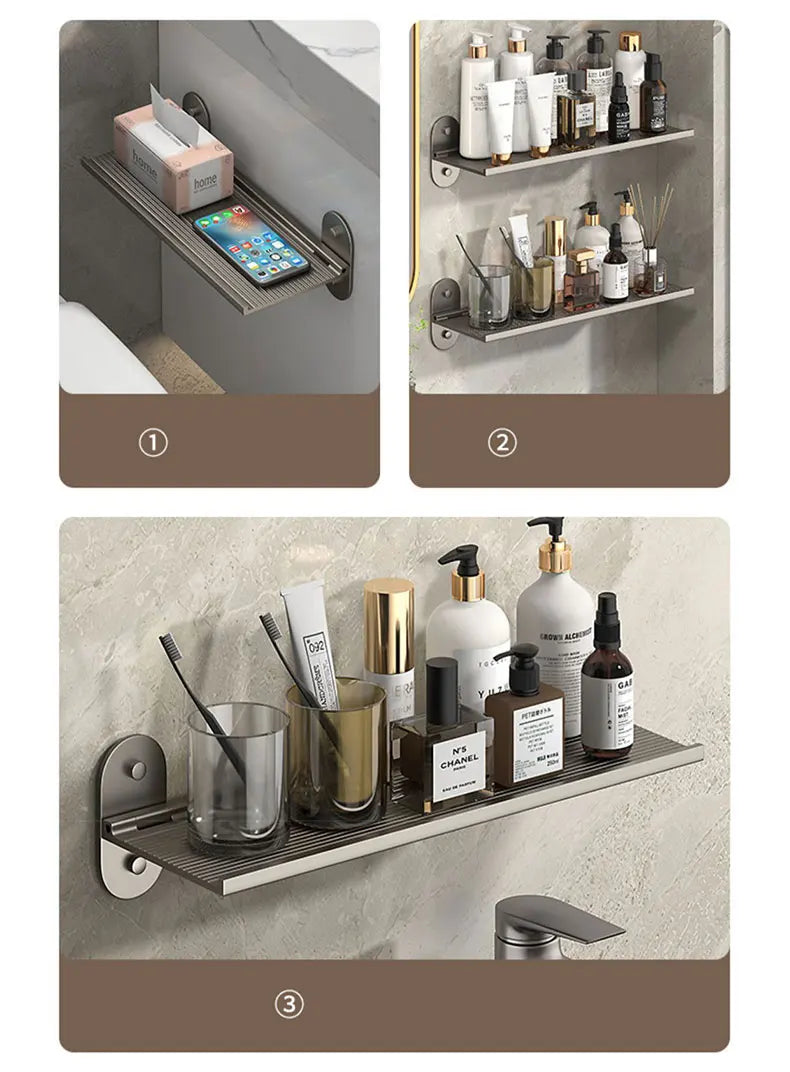 Bathroom Shelf Storage Rack Punch-Free Alumimum Foldable Shelf for Wall Bathroom Wash Basin Cosmetics Storage Organizers Shelves