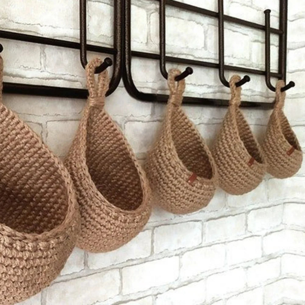 XS-2XL Handwoven Wall Hanging Fruit Vegetable Basket Teardrop Plant Basket Kitchen Table Wall Hanging Storage Basket Container