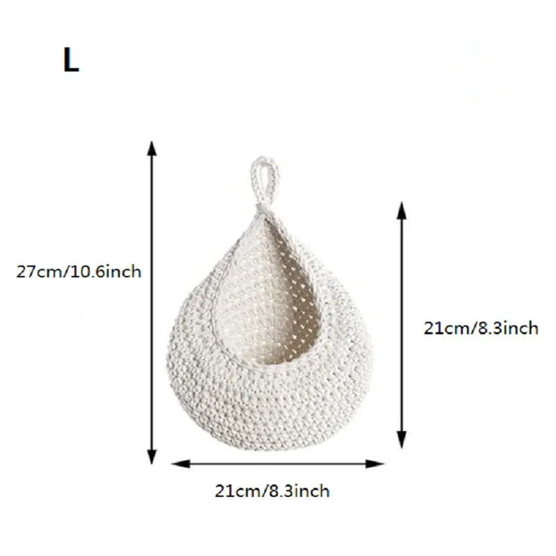 XS-2XL Handwoven Wall Hanging Fruit Vegetable Basket Teardrop Plant Basket Kitchen Table Wall Hanging Storage Basket Container