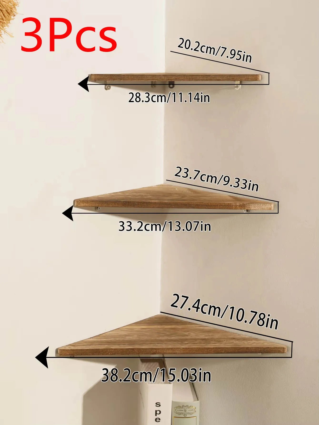 Charcoal Burnt Wooden Corner Shelf Wood Floating Shelf Dsiplay Stand Home Appliance Book Flower Pot Holder Living Room Art Gift