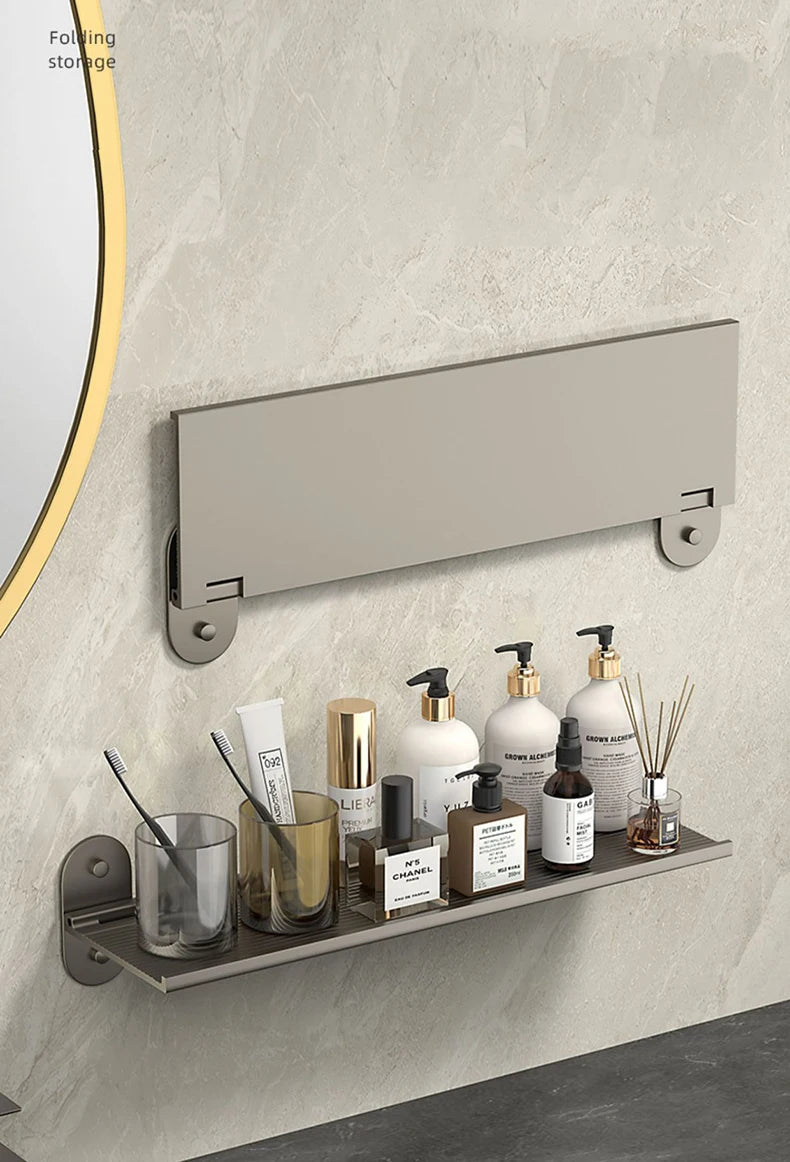 Bathroom Shelf Storage Rack Punch-Free Alumimum Foldable Shelf for Wall Bathroom Wash Basin Cosmetics Storage Organizers Shelves