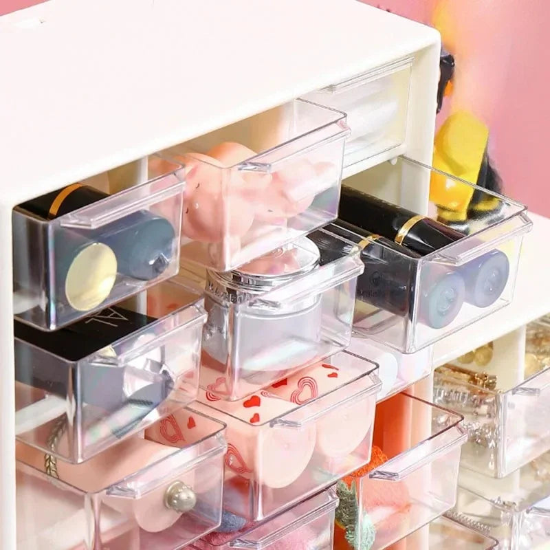 Transparent Small Drawer 9 Grids Desktop Storage Boxes Organizer Partitioned Student Desk Wall-mounted Sundries Storage Box Cute