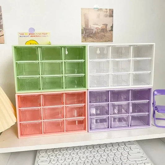 Transparent Small Drawer 9 Grids Desktop Storage Boxes Organizer Partitioned Student Desk Wall-mounted Sundries Storage Box Cute