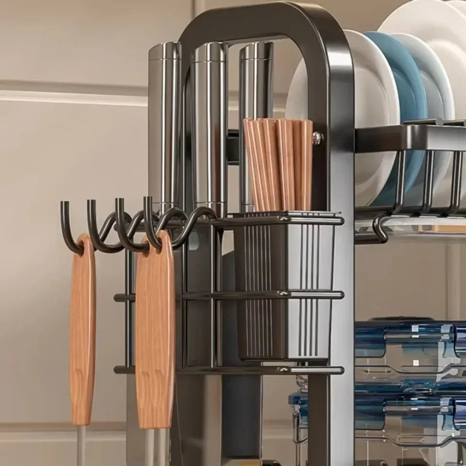 Dish Drying Rack Bowl Racks Large Rust-proof Dish Drainer with Utensil Holder 3 Layer Secure Kitchen Utensil Storage Drainboard