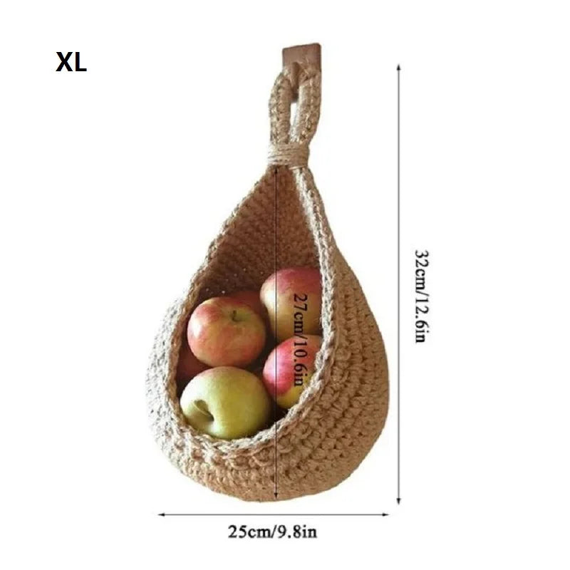 XS-2XL Handwoven Wall Hanging Fruit Vegetable Basket Teardrop Plant Basket Kitchen Table Wall Hanging Storage Basket Container