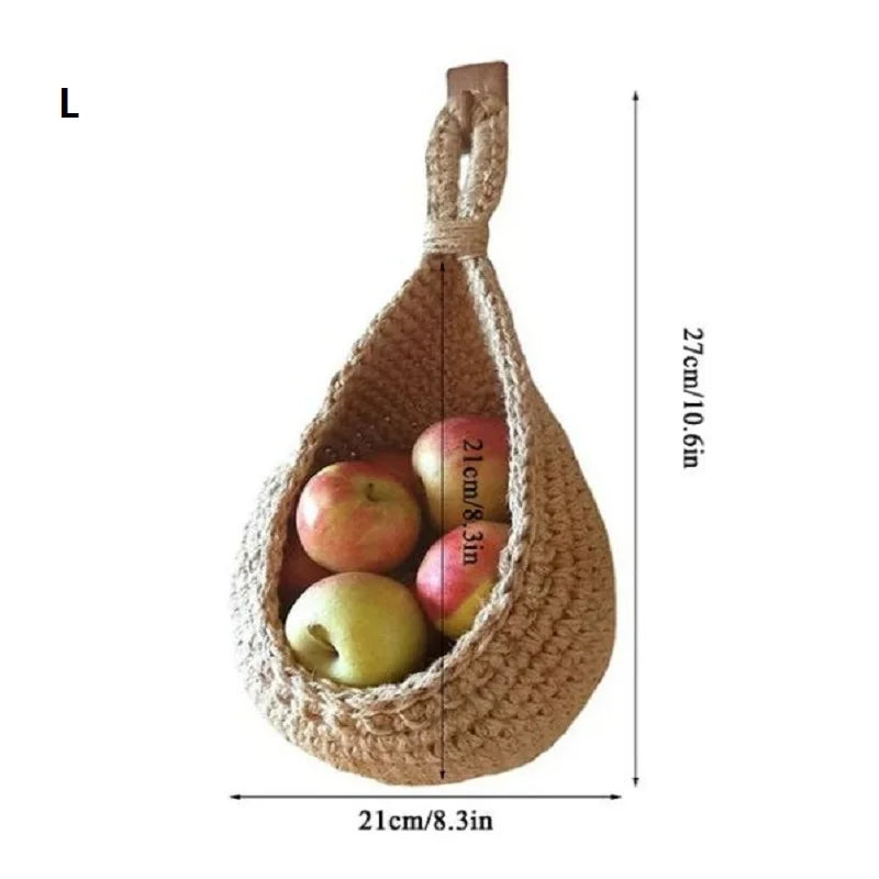 XS-2XL Handwoven Wall Hanging Fruit Vegetable Basket Teardrop Plant Basket Kitchen Table Wall Hanging Storage Basket Container