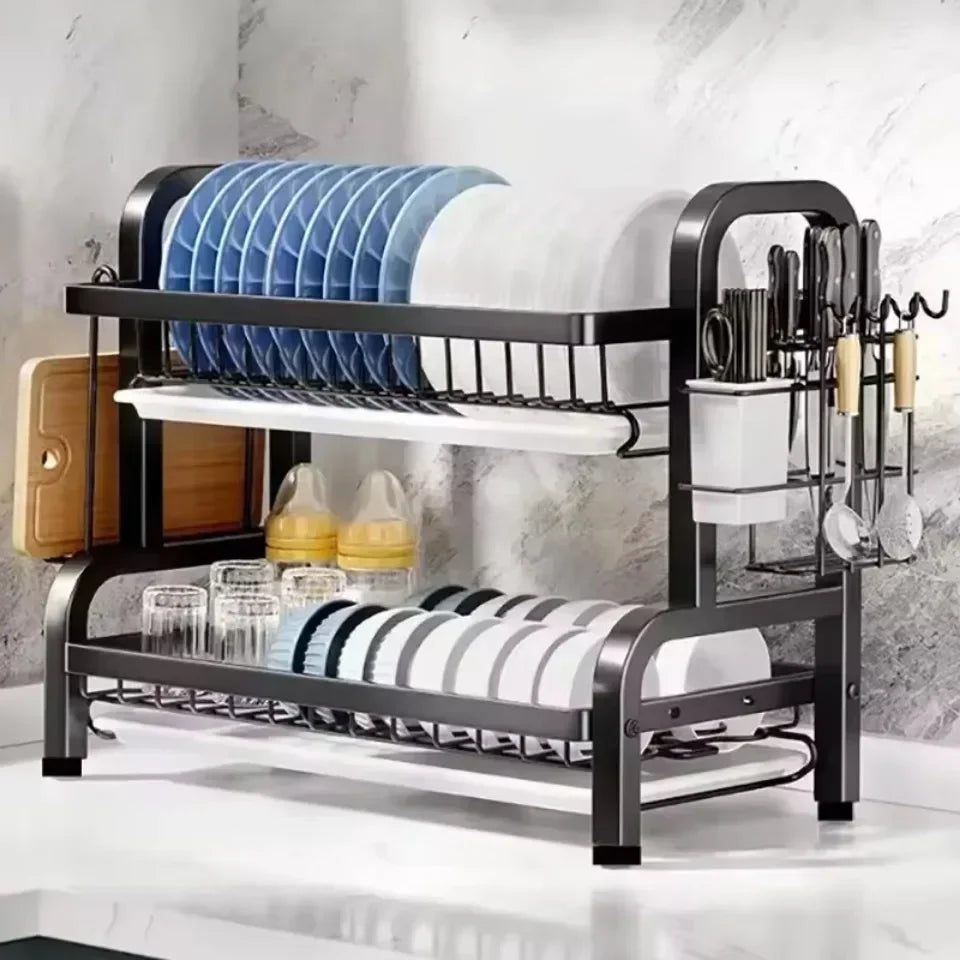 Dish Drying Rack Bowl Racks Large Rust-proof Dish Drainer with Utensil Holder 3 Layer Secure Kitchen Utensil Storage Drainboard