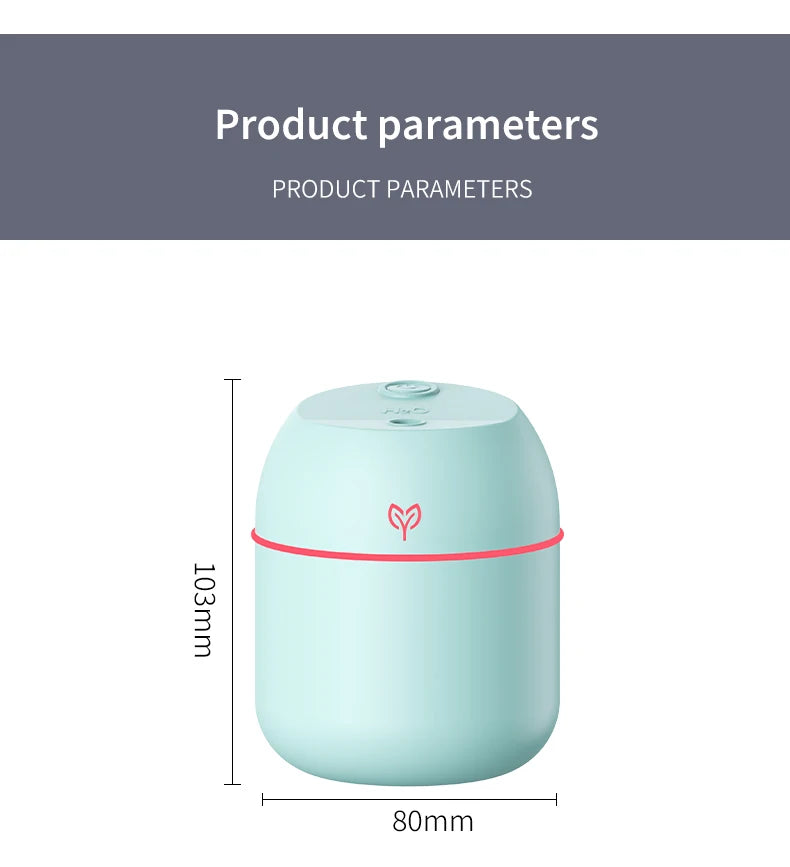 Portable USB Ultrasonic Air Mini Humidifier Essential Oil Diffuser Car Purifier Aroma Anion Mist Maker with LED Lamp Lighting