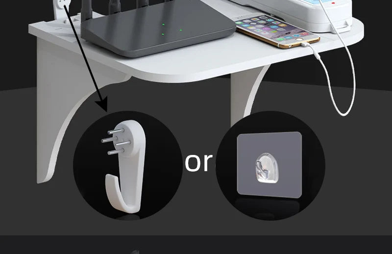 Wall Mount Floating Shelf WiFi Router Storage Removable Hidden Bracket TV Set Top Box Hanging Holder No Drill Hooks Organizer
