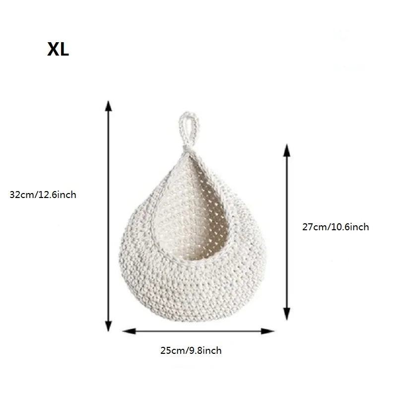 XS-2XL Handwoven Wall Hanging Fruit Vegetable Basket Teardrop Plant Basket Kitchen Table Wall Hanging Storage Basket Container