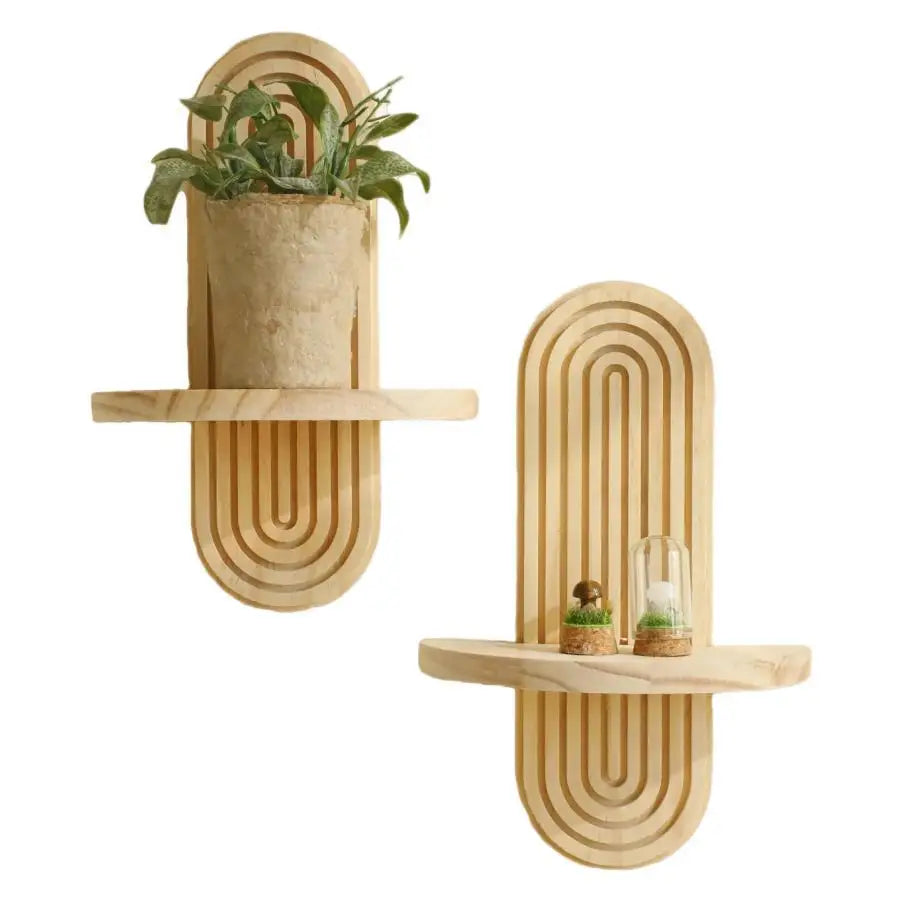 Wooden Wall Mounted Shelves, Boho Style Rack, Modern Home Decor for Living Room, Bathroom Display Decoration ﻿