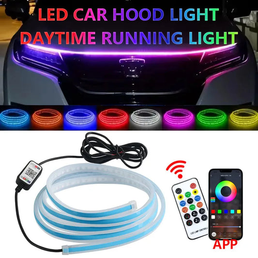 Car Hood LED Daytime Running Light Neon APP Remote Control Waterproof Flexible Auto Engine Hood Guide Decorative Ambient Lamp