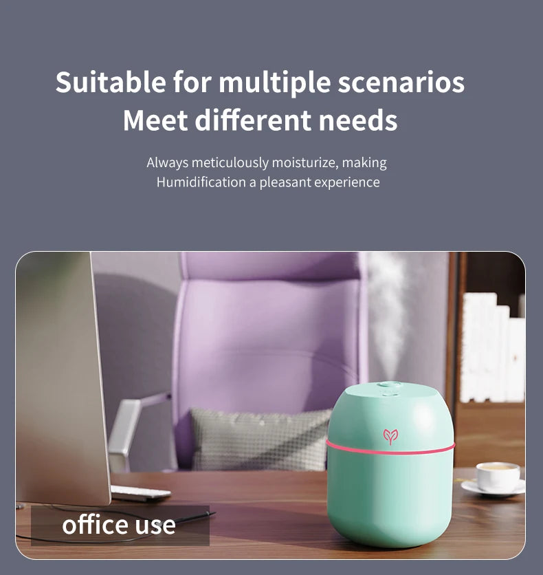 Portable USB Ultrasonic Air Mini Humidifier Essential Oil Diffuser Car Purifier Aroma Anion Mist Maker with LED Lamp Lighting