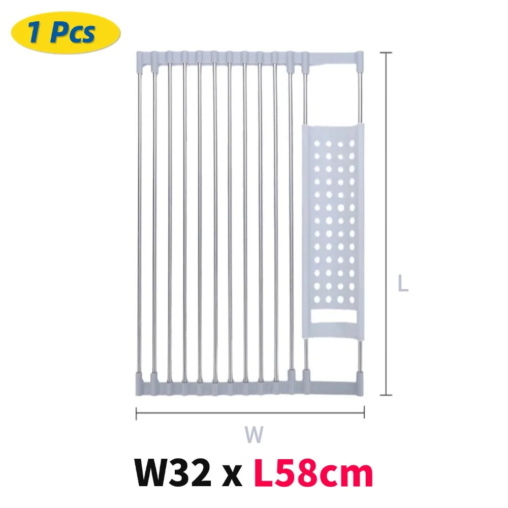 Kitchen Foldable Sink Plate Storage Bowl Holder 304 Stainless Kitchen Dish Drying Rack Dish Drainer Shelf Kitchen Accessories