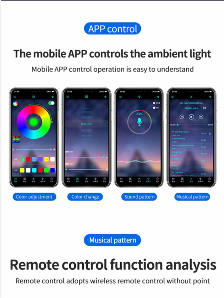 LED Car Interior Ambient Foot Strip Light Kit Accessories Backlight Remote App Music Control Auto RGB Decorative Lamp