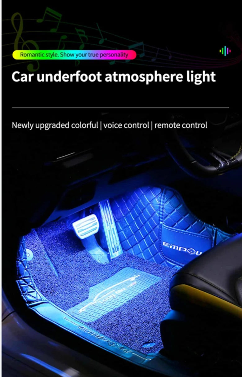 LED Car Interior Ambient Foot Strip Light Kit Accessories Backlight Remote App Music Control Auto RGB Decorative Lamp