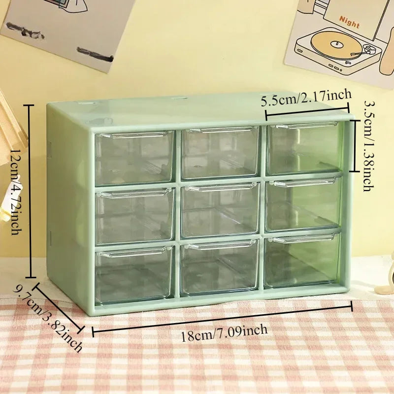 Transparent Small Drawer 9 Grids Desktop Storage Boxes Organizer Partitioned Student Desk Wall-mounted Sundries Storage Box Cute
