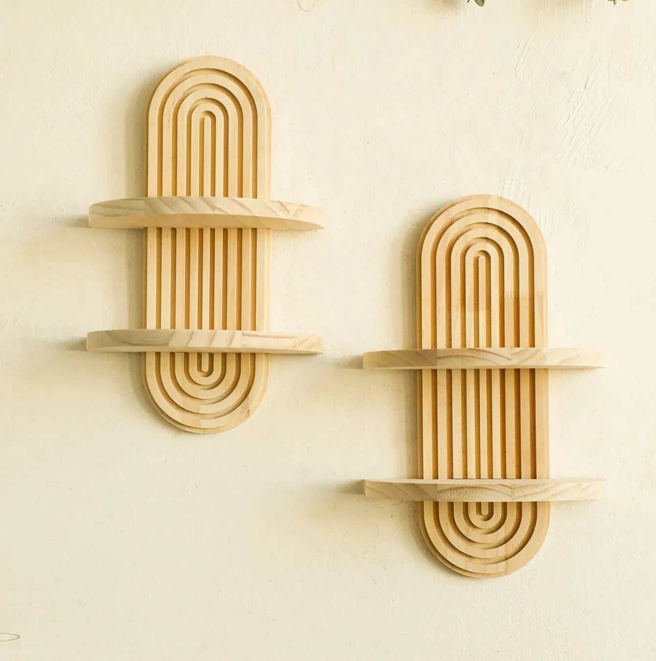Wooden Wall Mounted Shelves, Boho Style Rack, Modern Home Decor for Living Room, Bathroom Display Decoration ﻿