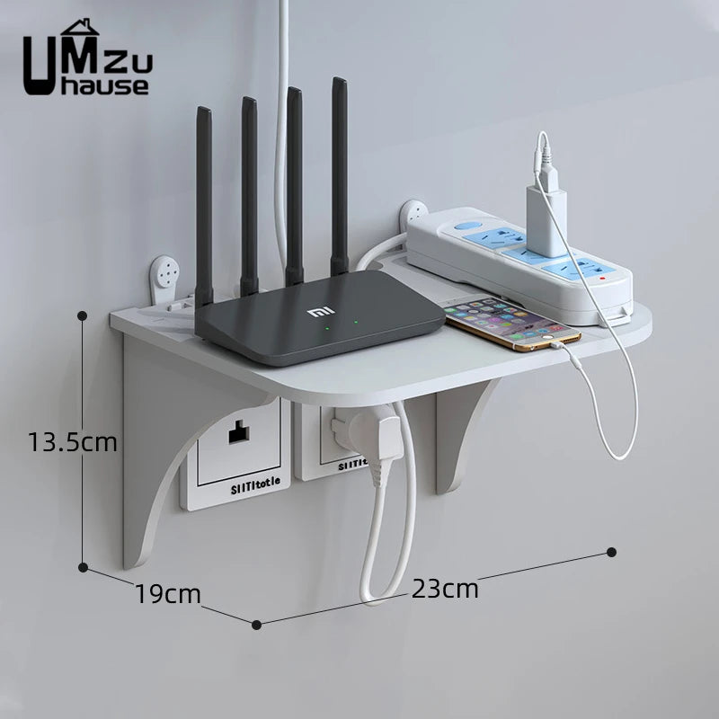 Wall Mount Floating Shelf WiFi Router Storage Removable Hidden Bracket TV Set Top Box Hanging Holder No Drill Hooks Organizer