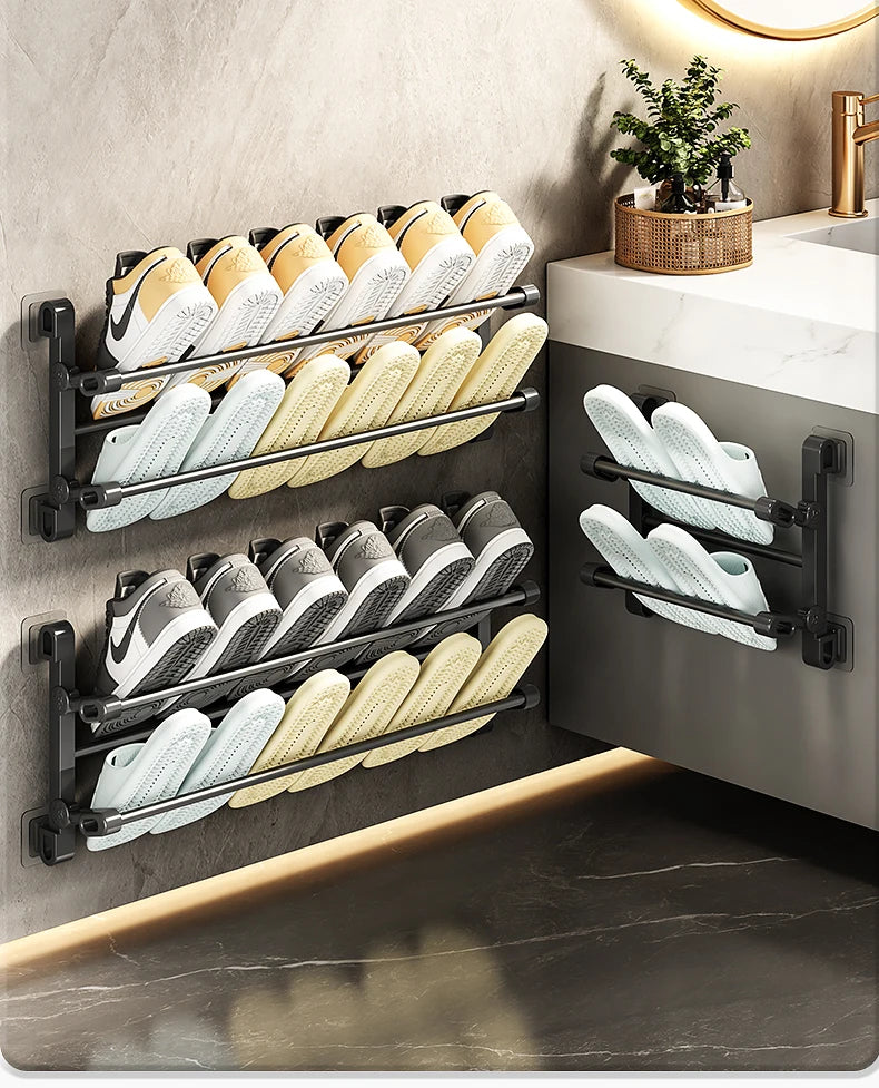 Multi-Functional Wall-Mounted Batoom oe Ra Foldable Metal Storage Organizer for Toiletries And Footwear behind Door