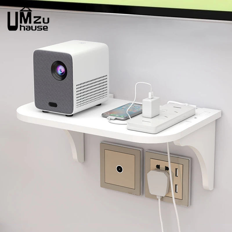 Wall Mount Floating Shelf WiFi Router Storage Removable Hidden Bracket TV Set Top Box Hanging Holder No Drill Hooks Organizer