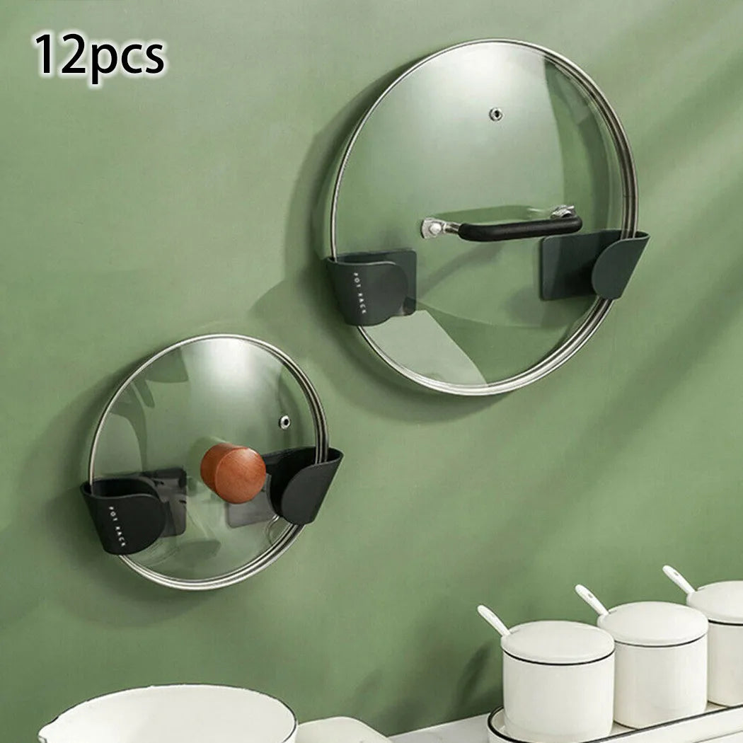 12Pcs Pot Lid Holder Wall-Mounted Hanging Holder For Pan Pot Cover Rack Plastic Pot Cover Racks Kitchen Accessories