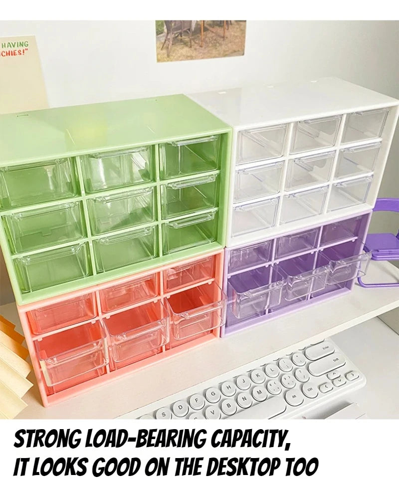 Transparent Small Drawer 9 Grids Desktop Storage Boxes Organizer Partitioned Student Desk Wall-mounted Sundries Storage Box Cute